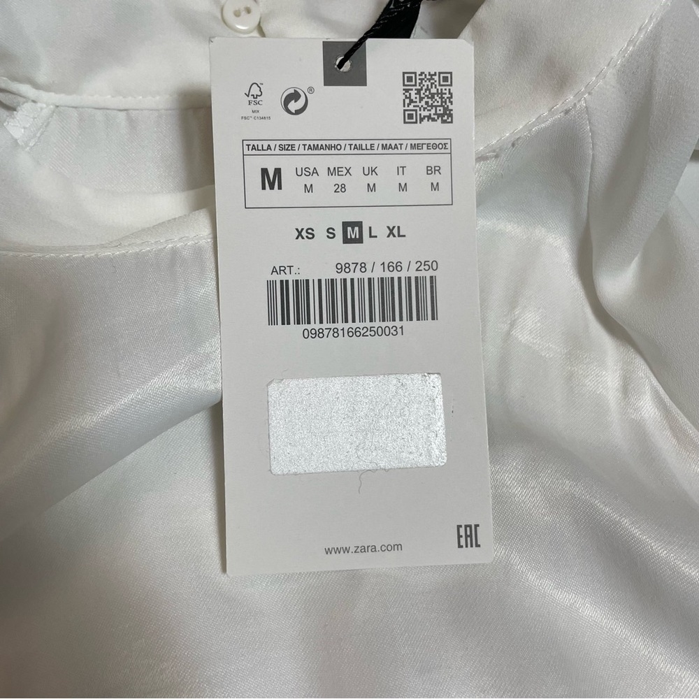 NWT New Zara White Long Sleeve With Openings At Shoulders Blouse Size M - Picture 6 of 10